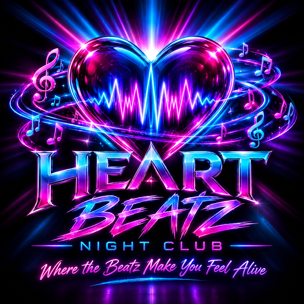 Heart Beatz Night Club neon heart and music logo